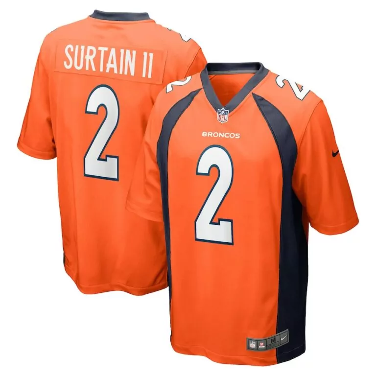 Patrick Surtain 2 Broncos Jersey Orange Men Player Navy Blue Game