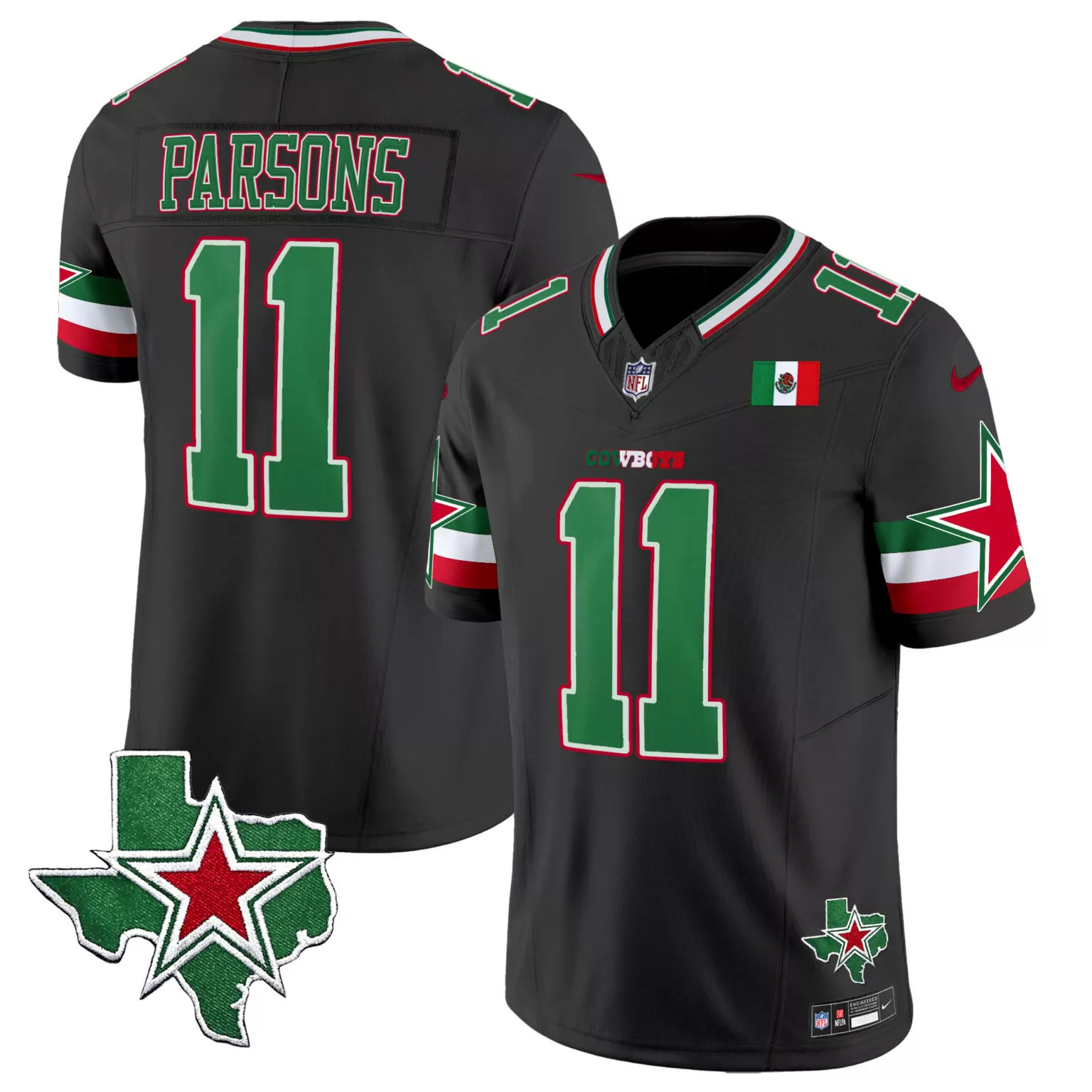 Micah Parsons 11 Dallas Cowboys Jersey Black Mexico Flag Texas Star Men Alternate