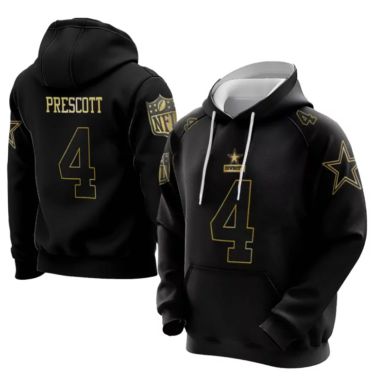 Dak Prescott 4 Dallas Cowboys Jersey Black Men Hoodie Gold Throwback Limited Vapor
