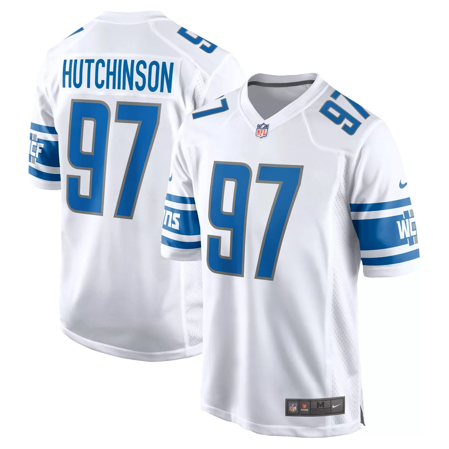 Aidan Hutchinson 97 Lions Jersey White Men Replica Blue Gray Game