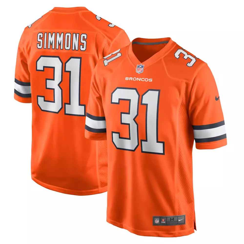 Justin Simmons 31 Broncos Jersey Orange Men Standard White Navy Alternate Game