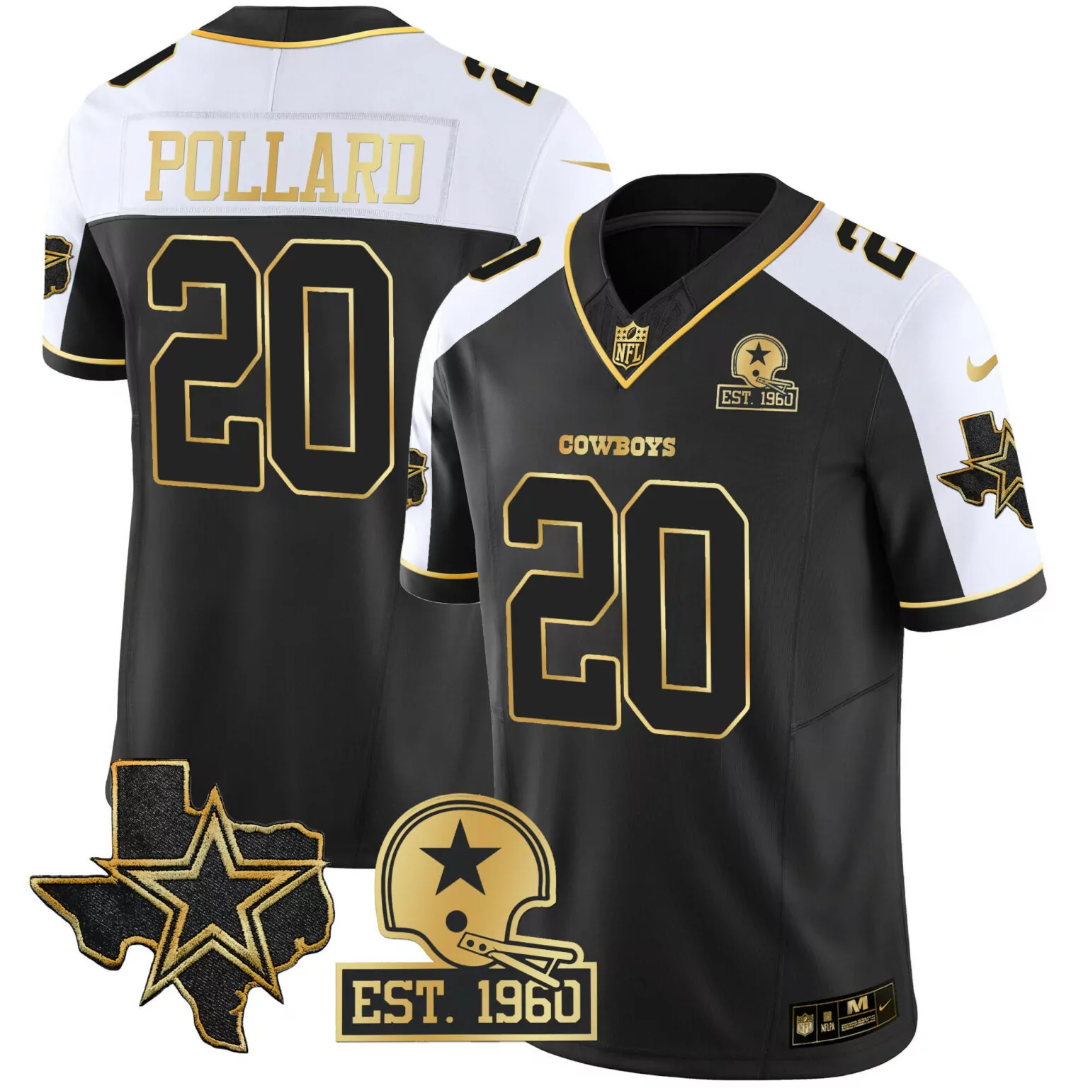 Tony Pollard 20 Cowboys Jersey Black 2023 Salute To Service Texas Star Helmet Men