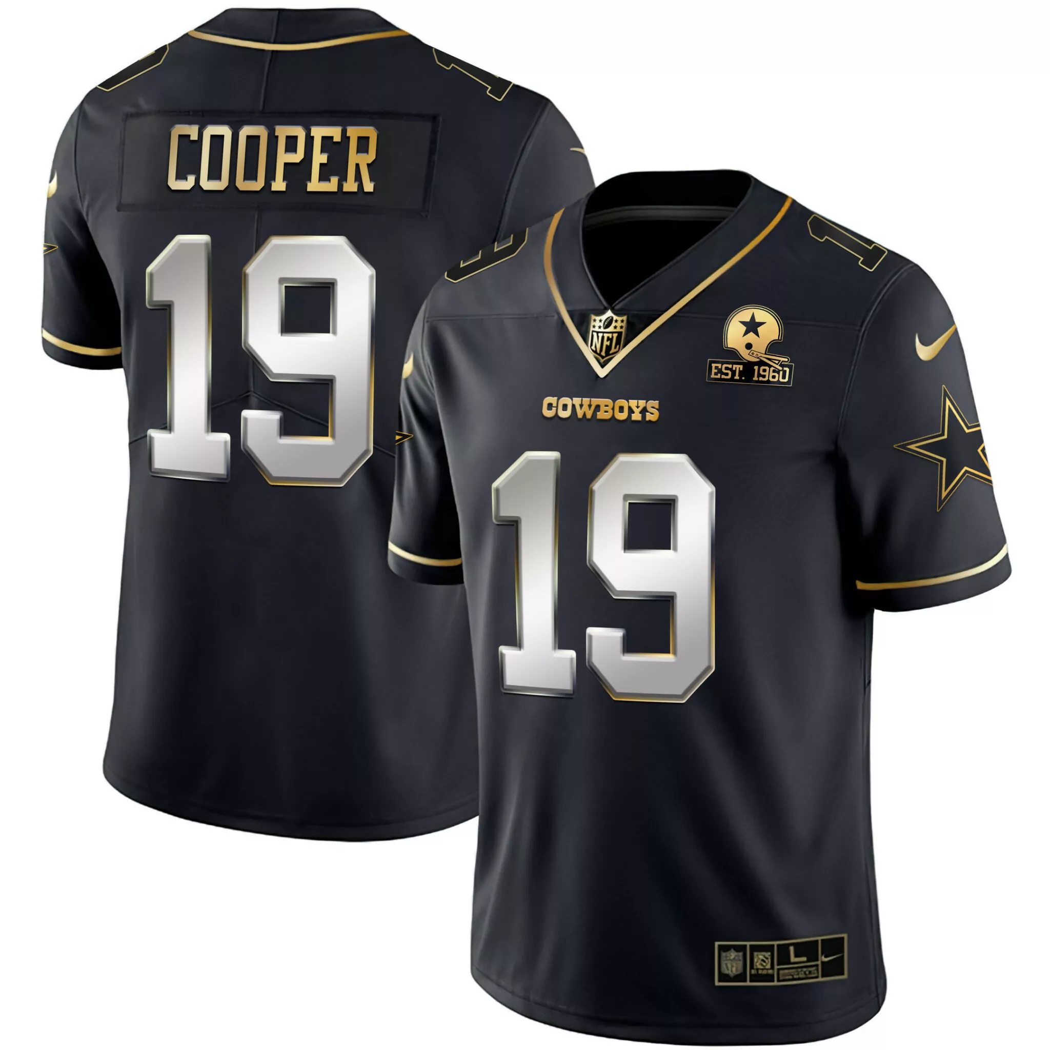 Amari Cooper 19 Cowboys Jersey Black Est. 1960 Men Game Gold Silver Vapor All Stitched