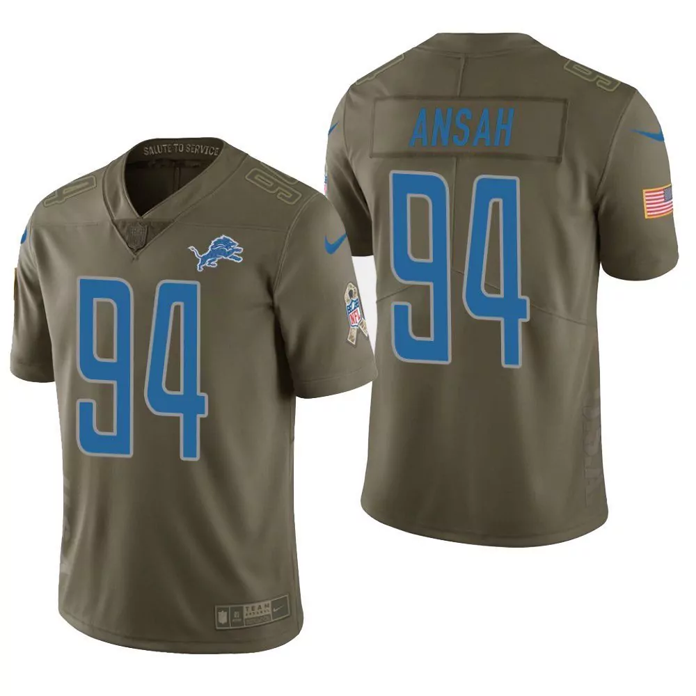 Ezekiel Ansah 94 Lions Jersey Olive Salute To Service Men Player Blue Limited