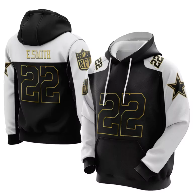 Emmitt Smith 22 Dallas Cowboys Jersey Black Star Wars Men Hoodie Split Design White
