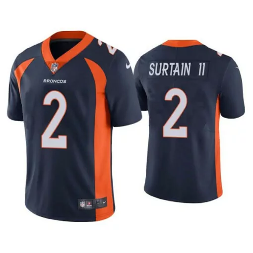 Patrick Surtain 2 Broncos Jersey Navy Men NFL Orange White Vapor Stitched