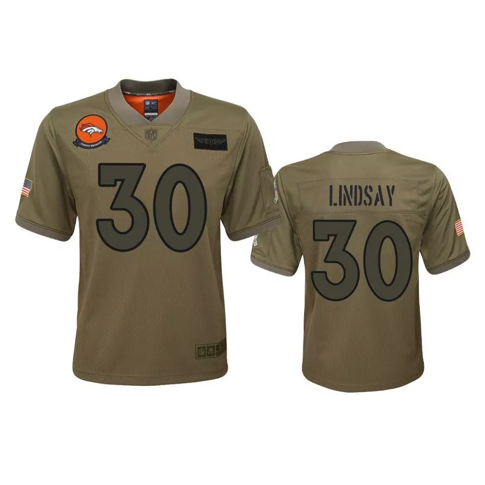 Phillip Lindsay 30 Denver Broncos Jersey Olive Green Salute To Service United States Flag