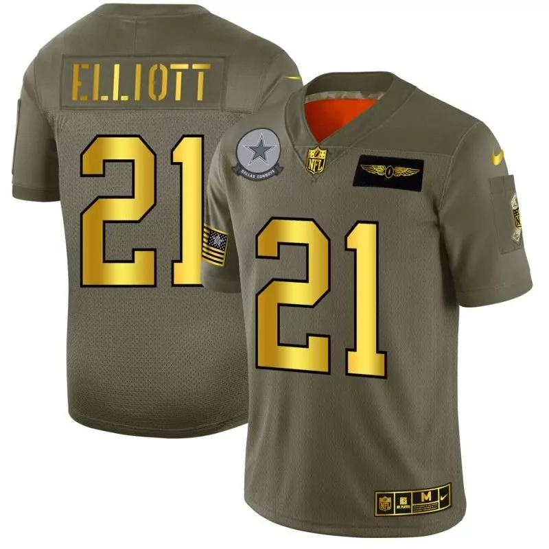 Ezekiel Elliott 21 Dallas Cowboys Jersey Olive Green Salute To Service Star American Flag