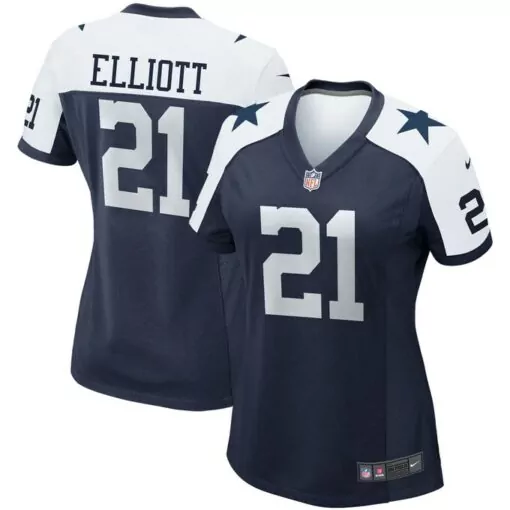 Ezekiel Elliott 21 Dallas Cowboys Jersey Navy Blue Men Short Sleeve White Alternate