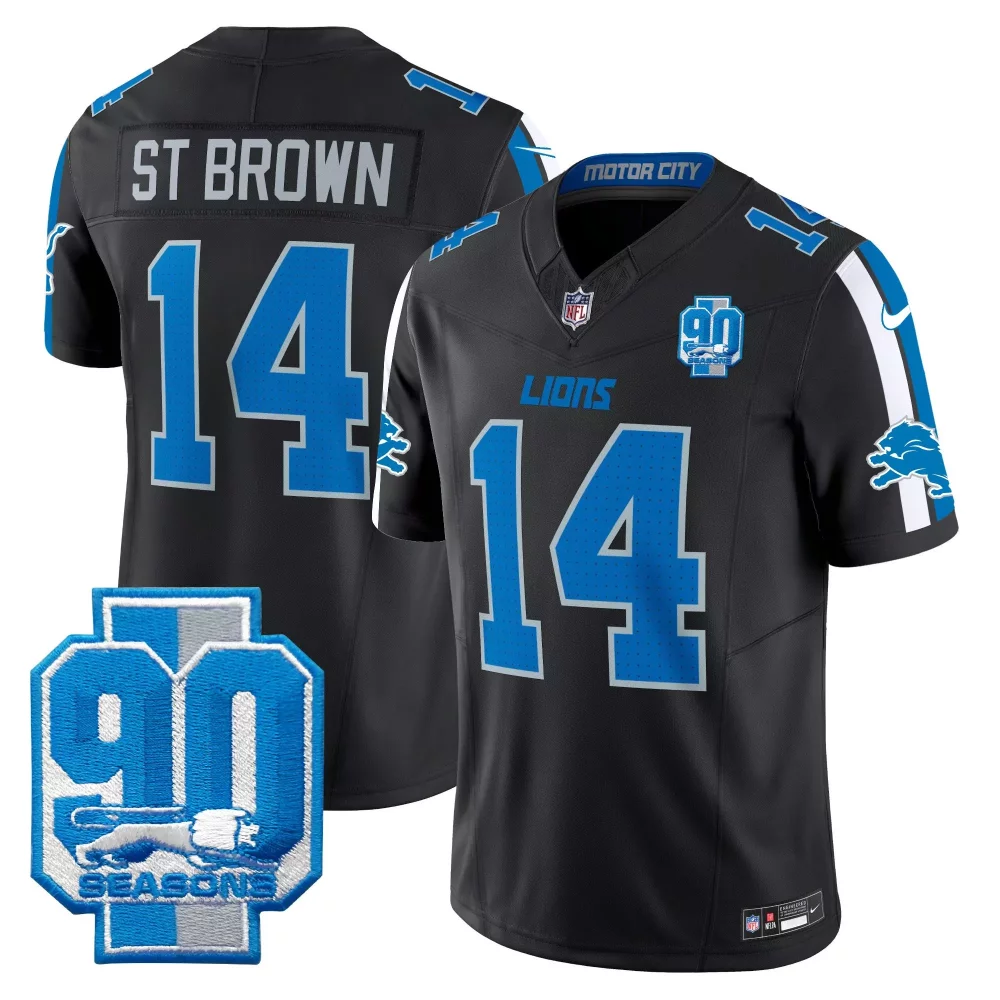 St Brown 14 Lions Jersey Black 90 Seasons Men Blue White Vapor Limited All Stitched
