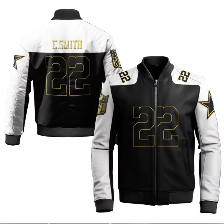 Emmitt Smith 22 Dallas Cowboys Jersey Black Men Bomber Jacket Split Design White