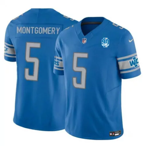 David Montgomery 5 Detroit Lions Jersey Blue 90th Anniversary Men Silver White Vapor