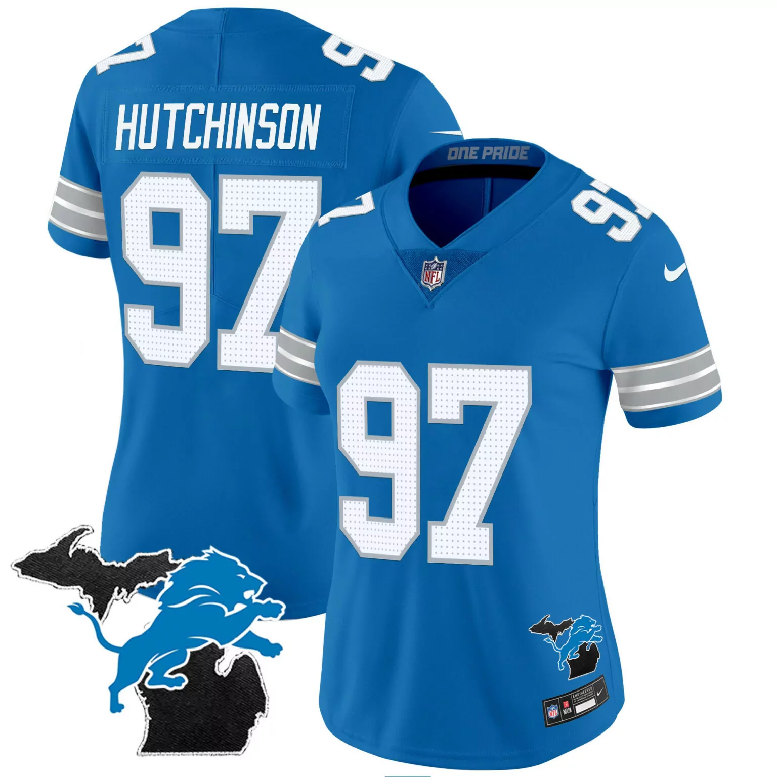 Aidan Hutchinson 97 Lions Jersey Blue Men Replica White Silver All Stitched