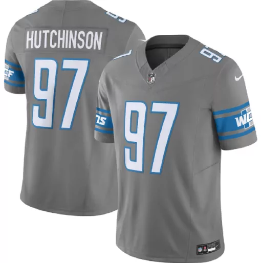 Aidan Hutchinson 97 Detroit Lions Jersey Gray Men White Blue Stitched