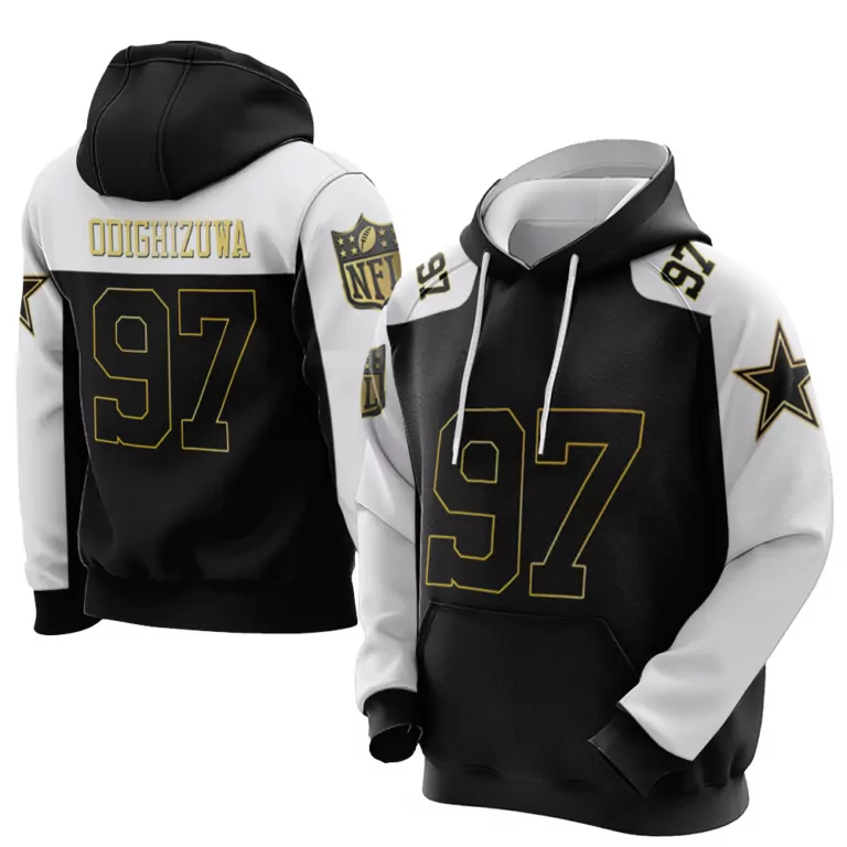Osa Odighizuwa 97 NFL Jersey Black Hoodie Split Design White Gold Throwback Limited
