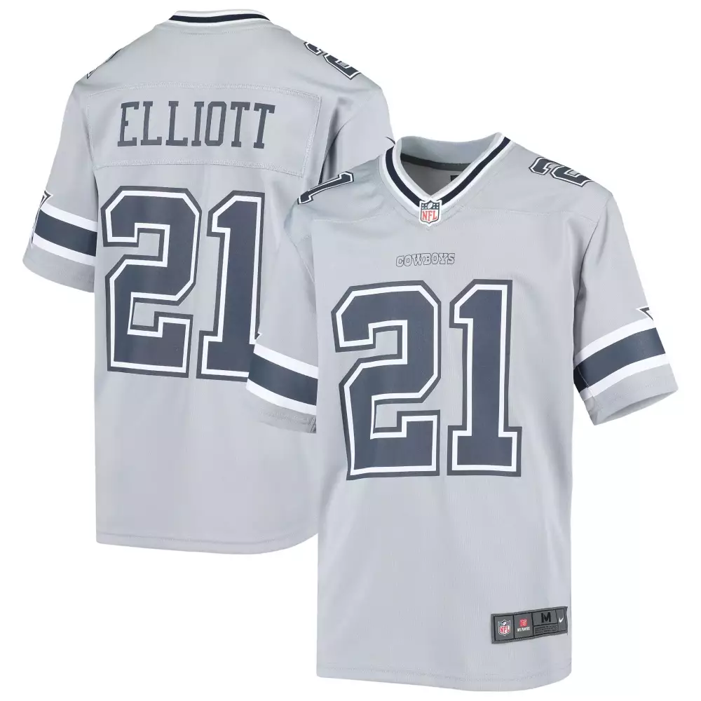 Ezekiel Elliott 21 Cowboys Jersey Gray Men Navy Blue White Game