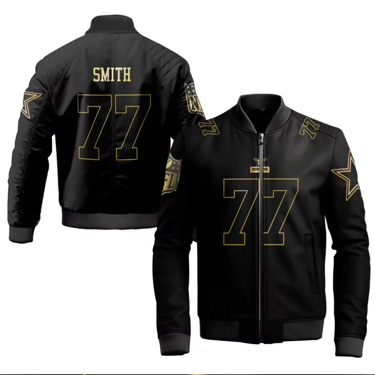 Tyron Smith 77 Dallas Cowboys Jersey Black NFL Men Bomber Jacket Gold Throwback Limited