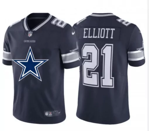 Ezekiel Elliott 21 Dallas Cowboys Jersey Navy Blue Men Sports White Silver Stitched