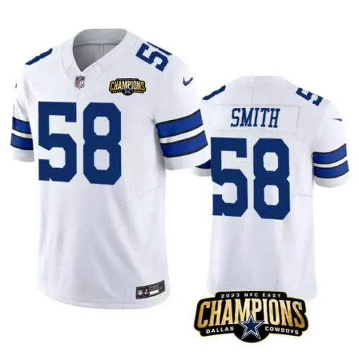 Mazi Smith 58 Dallas Cowboys Jersey White 2023 NFC East Champions Men Game Blue Stitched