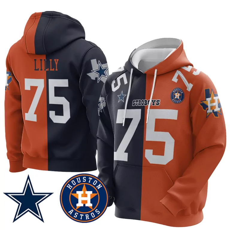 Bob Lilly 75 Houston Astros Jersey Orange Split Design Men Hoodie Navy Blue