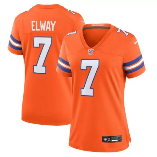 John Elway 7 Denver Broncos Jersey Orange Men White Blue Collection Throwback Game