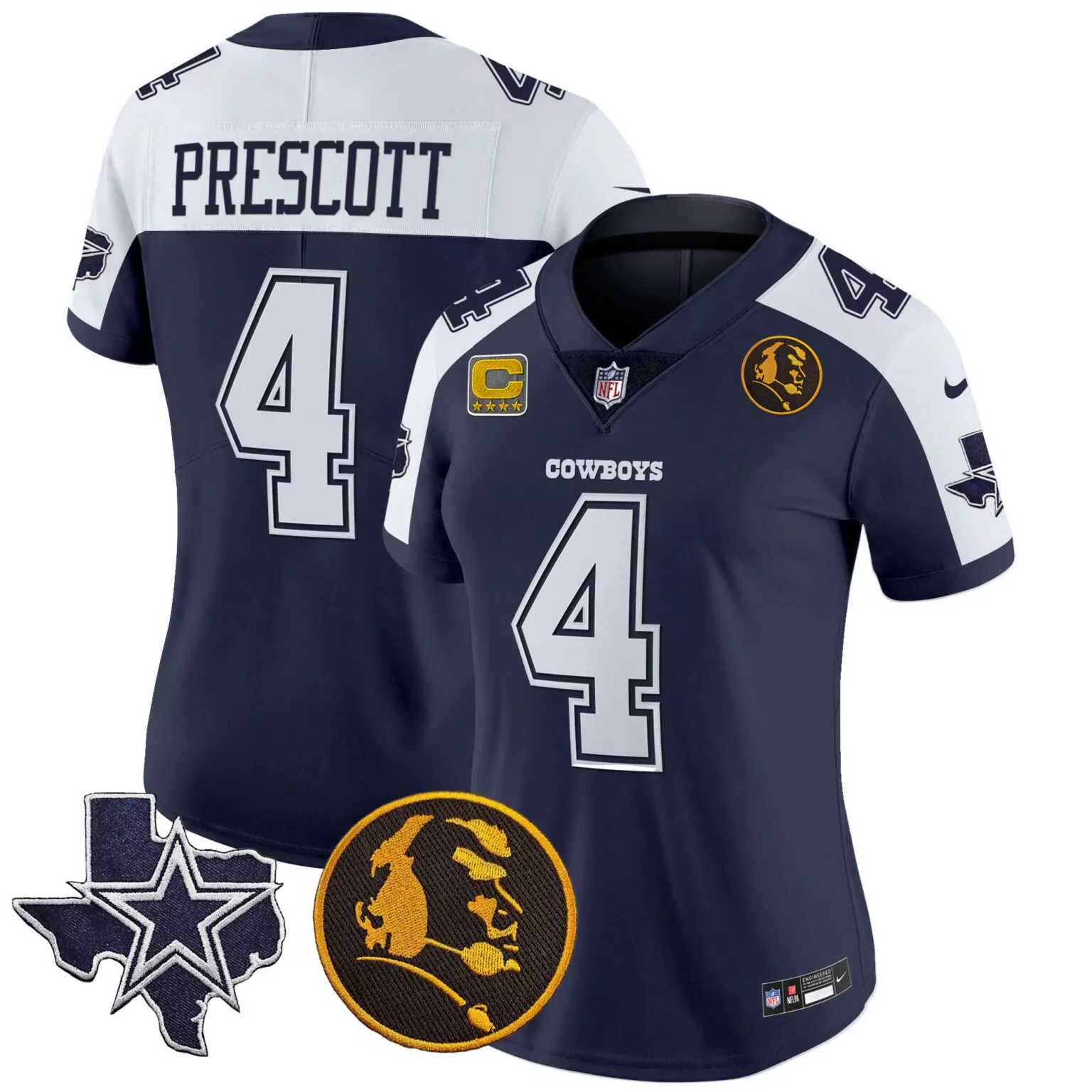 Dak Prescott 4 Cowboys Jersey Navy Blue Texas Star Roger Staubach Men NFL White Silver