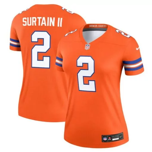 Patrick Surtain 2 Denver Broncos Jersey Orange Men White Blue Alternate Collection