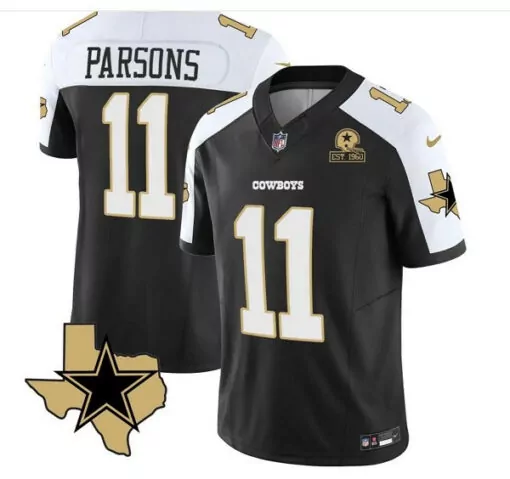 Micah Parsons 11 Cowboys Jersey Black Texas Men NFL Split Design White Gold Stitched