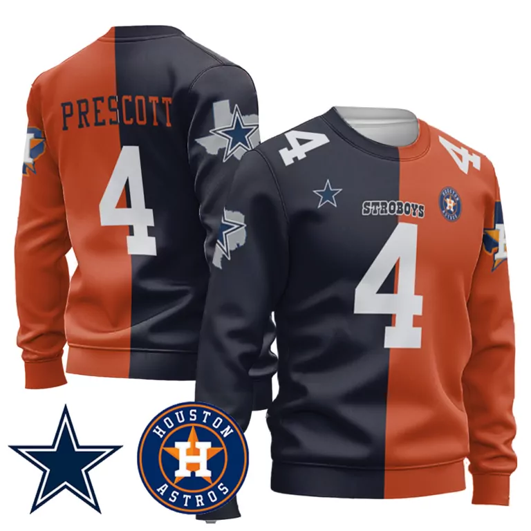 Dak Prescott 4 Houston Astros Jersey Orange 2023 Men Sweatshirt Split Design Navy Blue