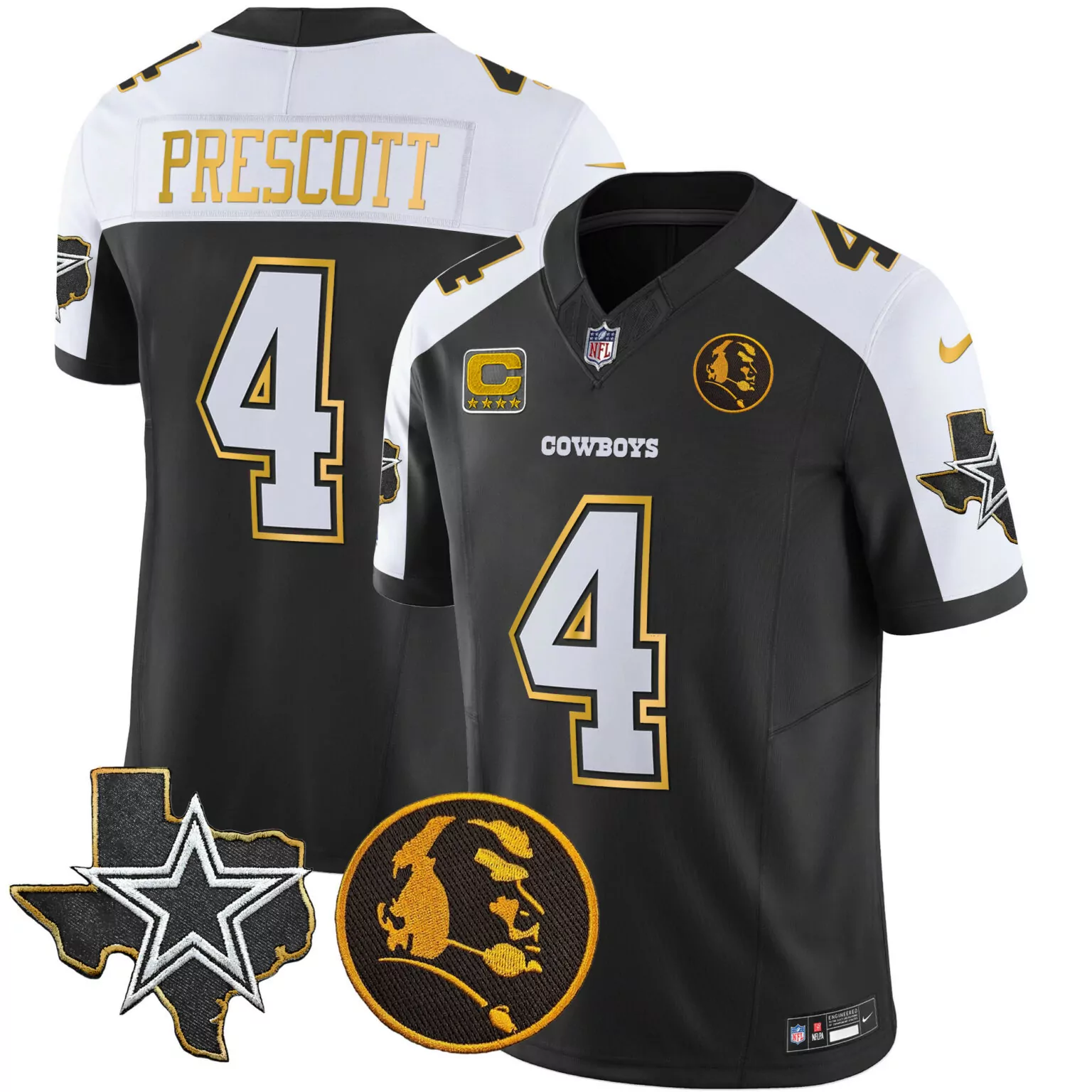 Dak Prescott 4 Cowboys Jersey Black Lunar New Year Texas Outline Star Circular Profile