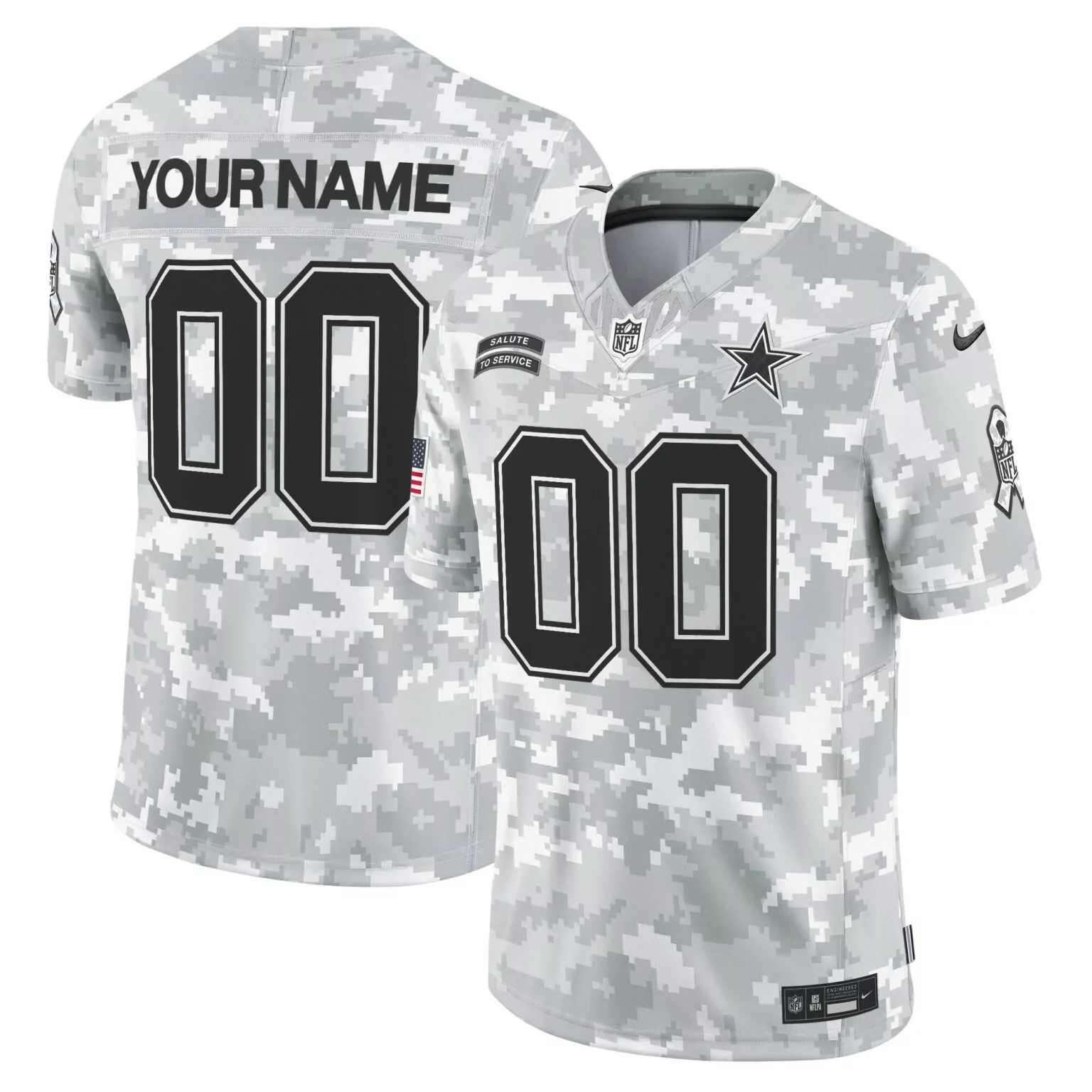 Custom Dallas Cowboys Jersey Digital Camouflage Salute To Service American Flag Men