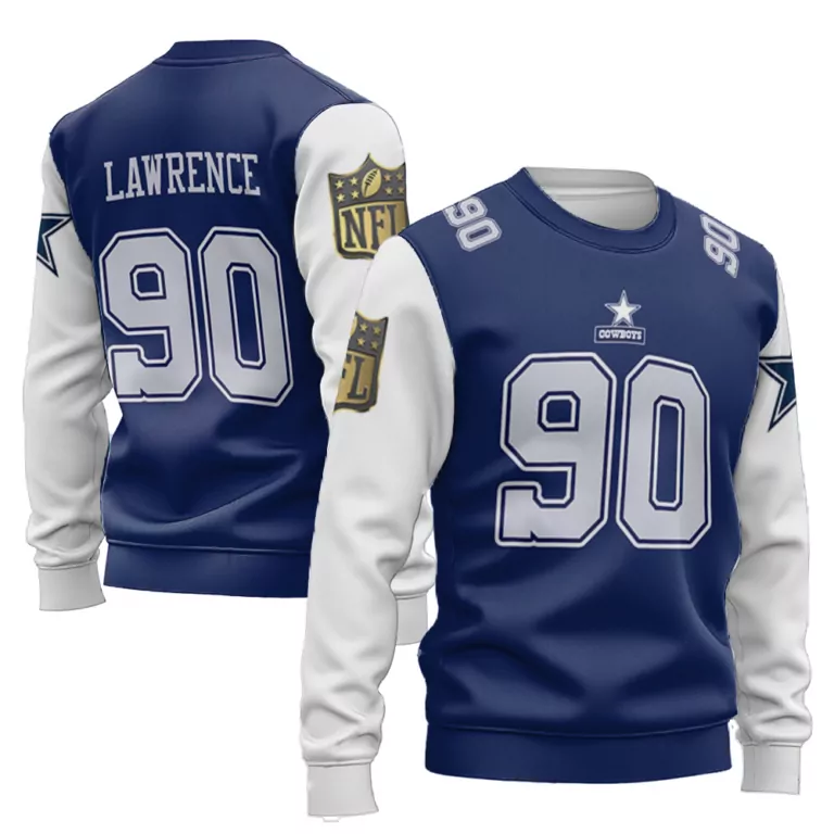 Demarcus Lawrence 90 Cowboys Jersey Navy Blue Men Sweatshirt White Throwback Limited