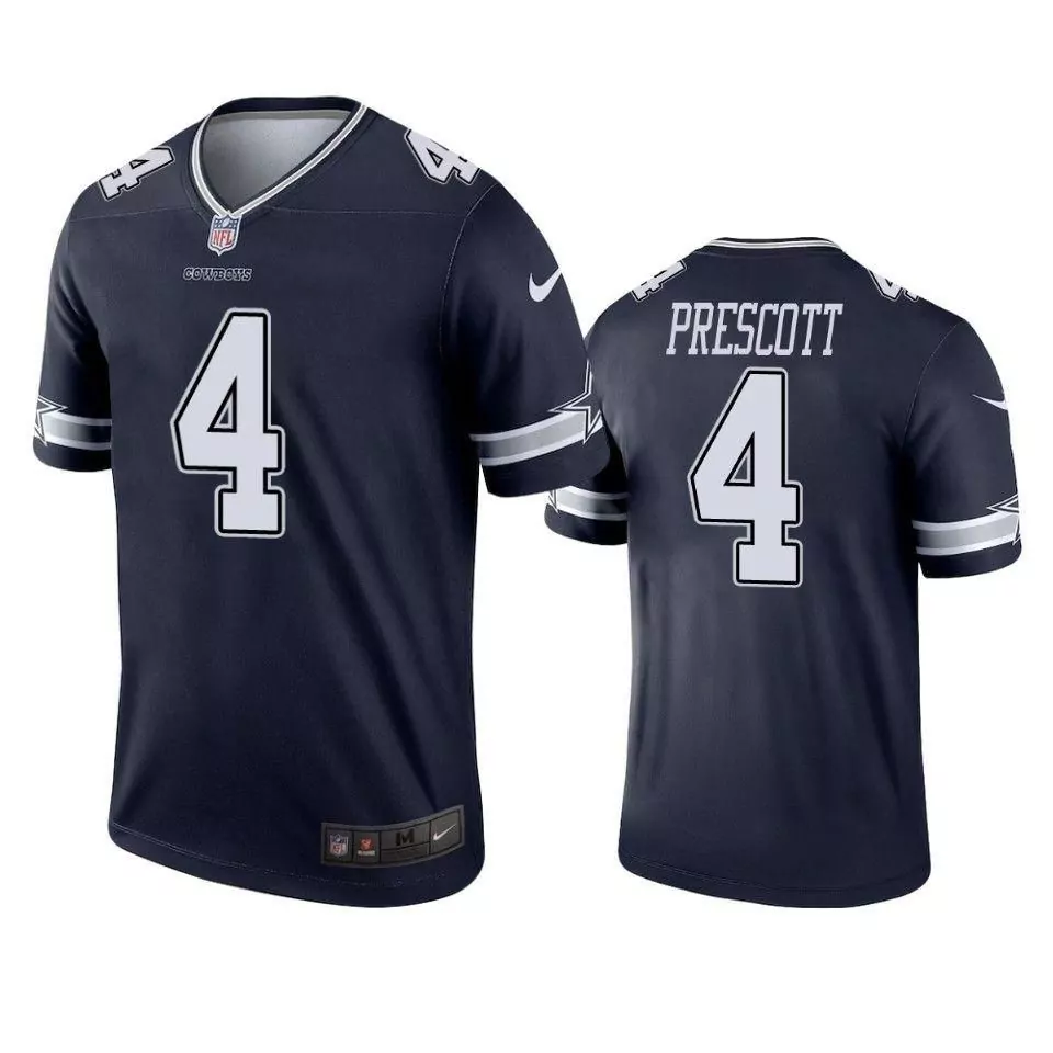 Dak Prescott 4 Dallas Cowboys Jersey Navy Blue Men White Silver
