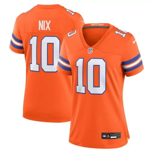 Bo Nix 10 Denver Broncos Jersey Orange Men White Blue Collection Throwback Game