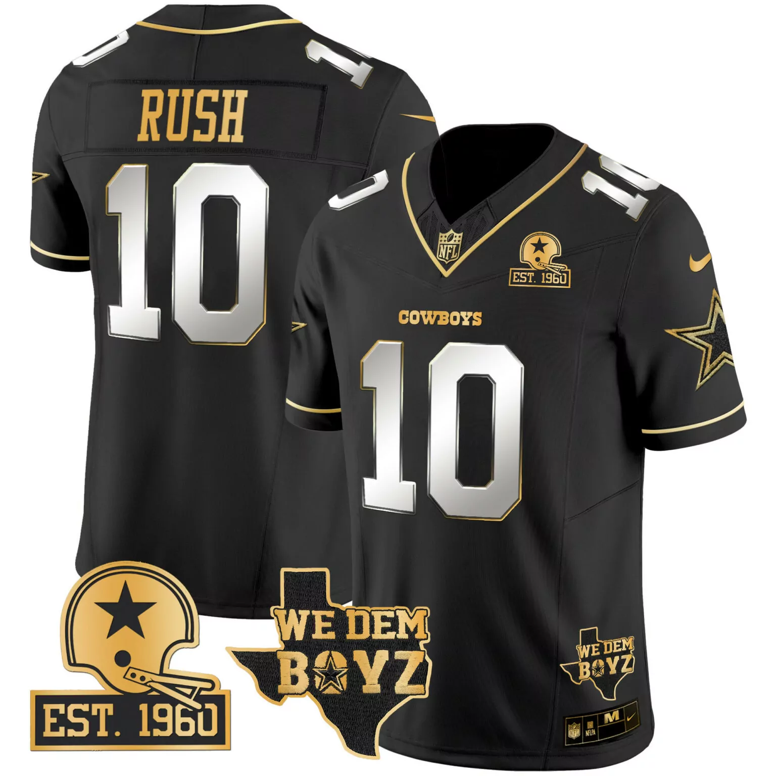 Cooper Rush 10 Cowboys Jersey Black We Dem Boyz 2023 Men Gold Silver v2 All Stitched