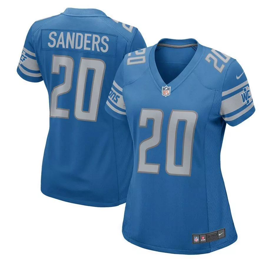 Barry Sanders 20 Lions Jersey Blue Women Replica Silver White Retired Game