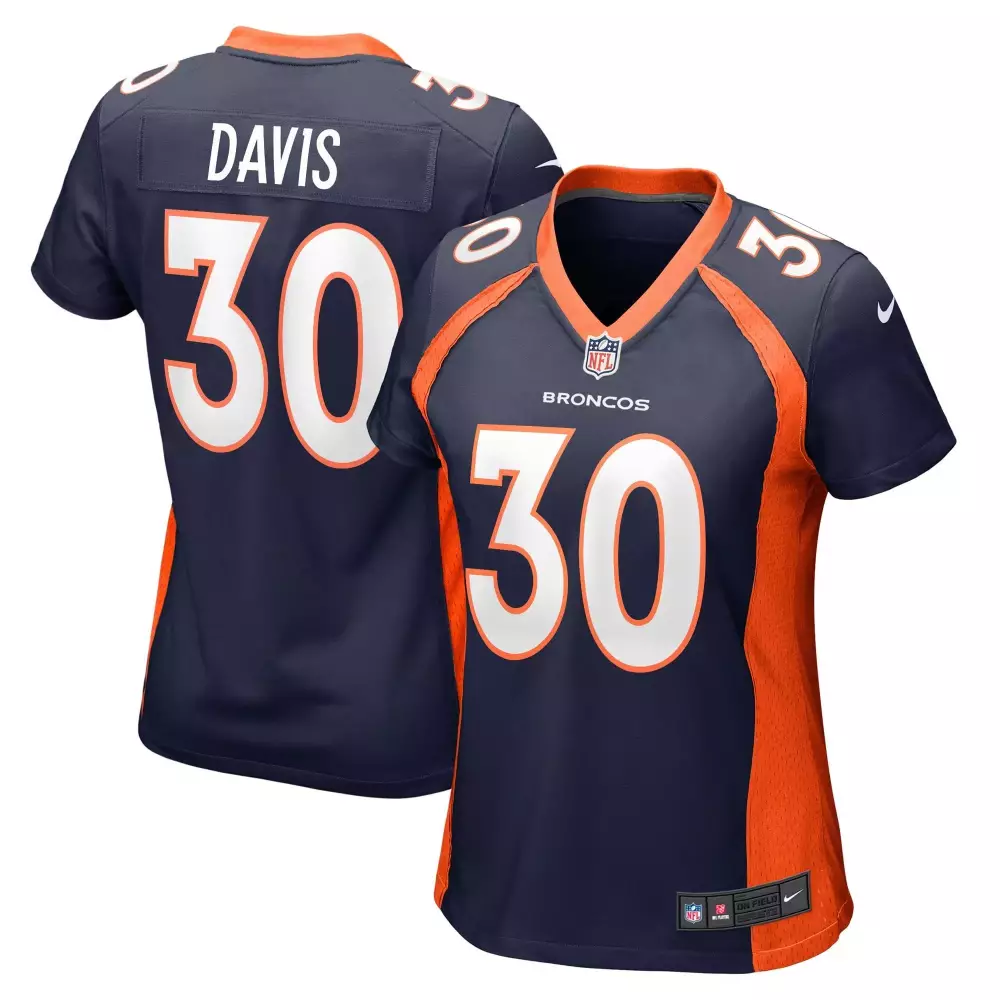 Terrell Davis 30 Broncos Jersey Navy Men Replica Orange Retired