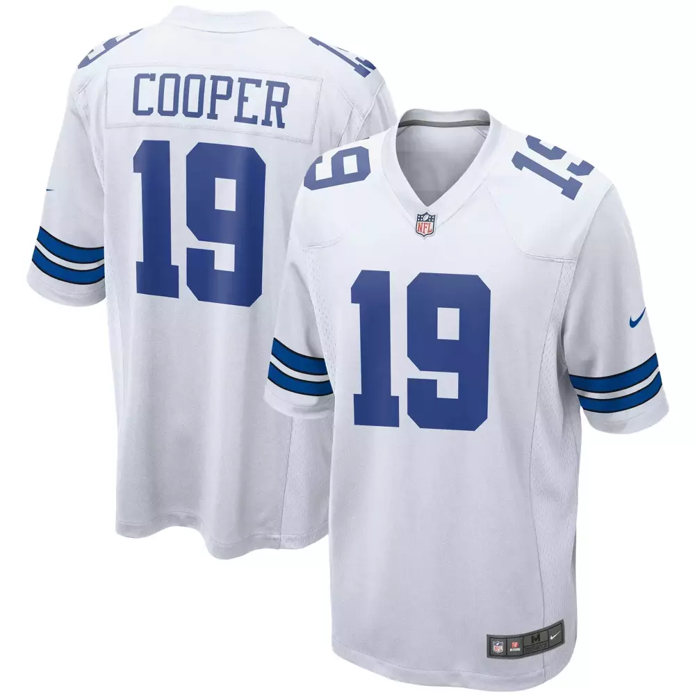 Amari Cooper 19 Dallas Cowboys Jersey White Men Blue Game