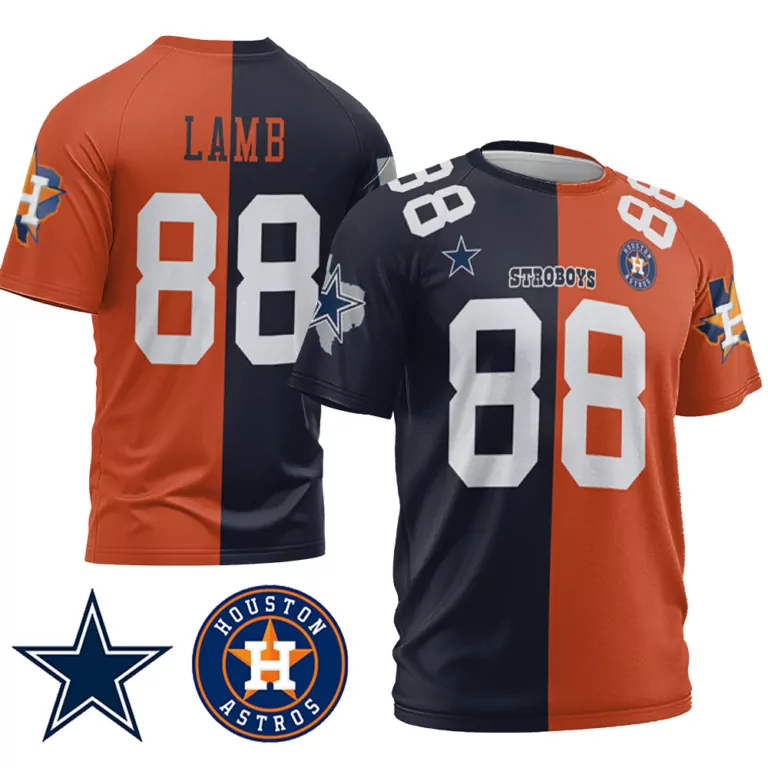 Ceedee Lamb 88 Houston Astros Jersey Navy Stroboys 2023 Split Design Orange White