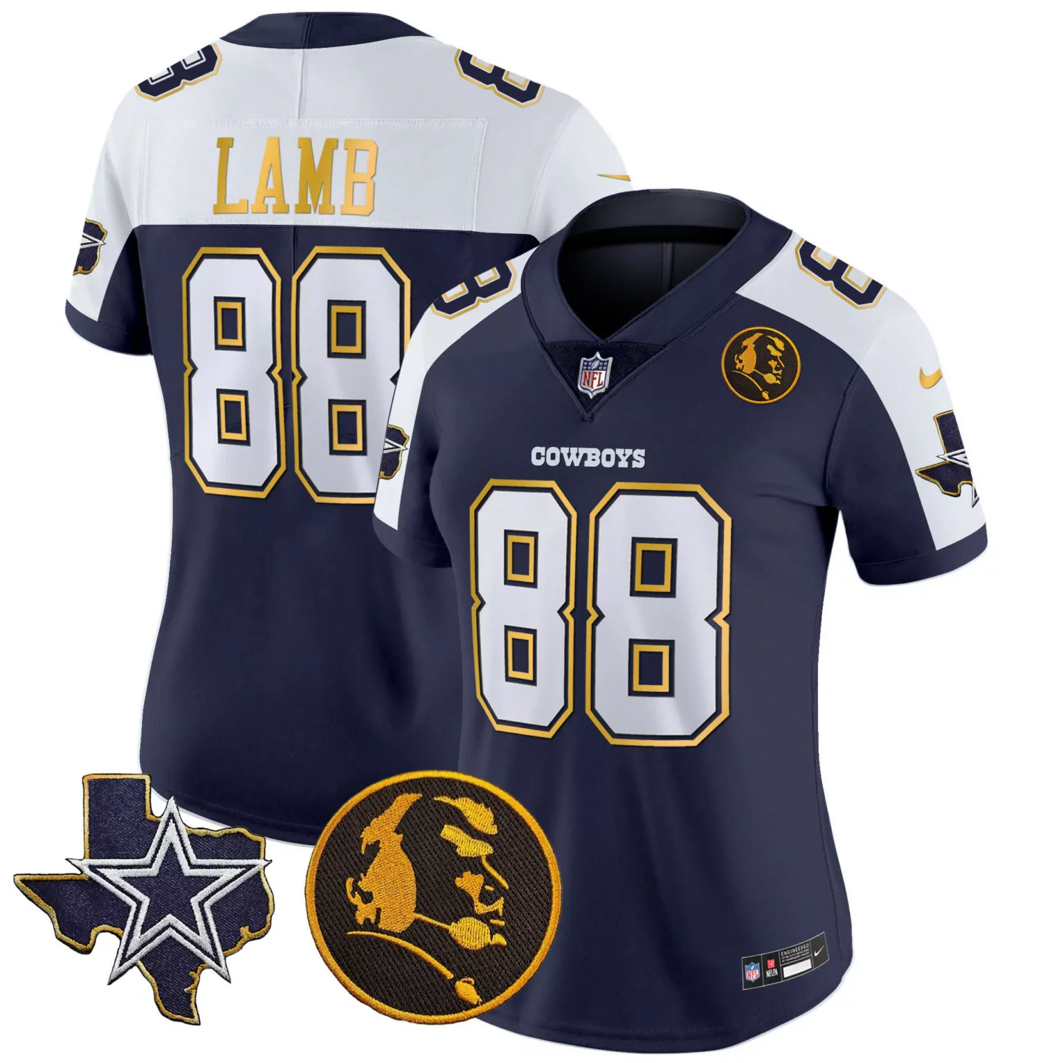 Ceedee Lamb 88 Cowboys Jersey Navy Texas Star Roger Staubach Men Player White Gold