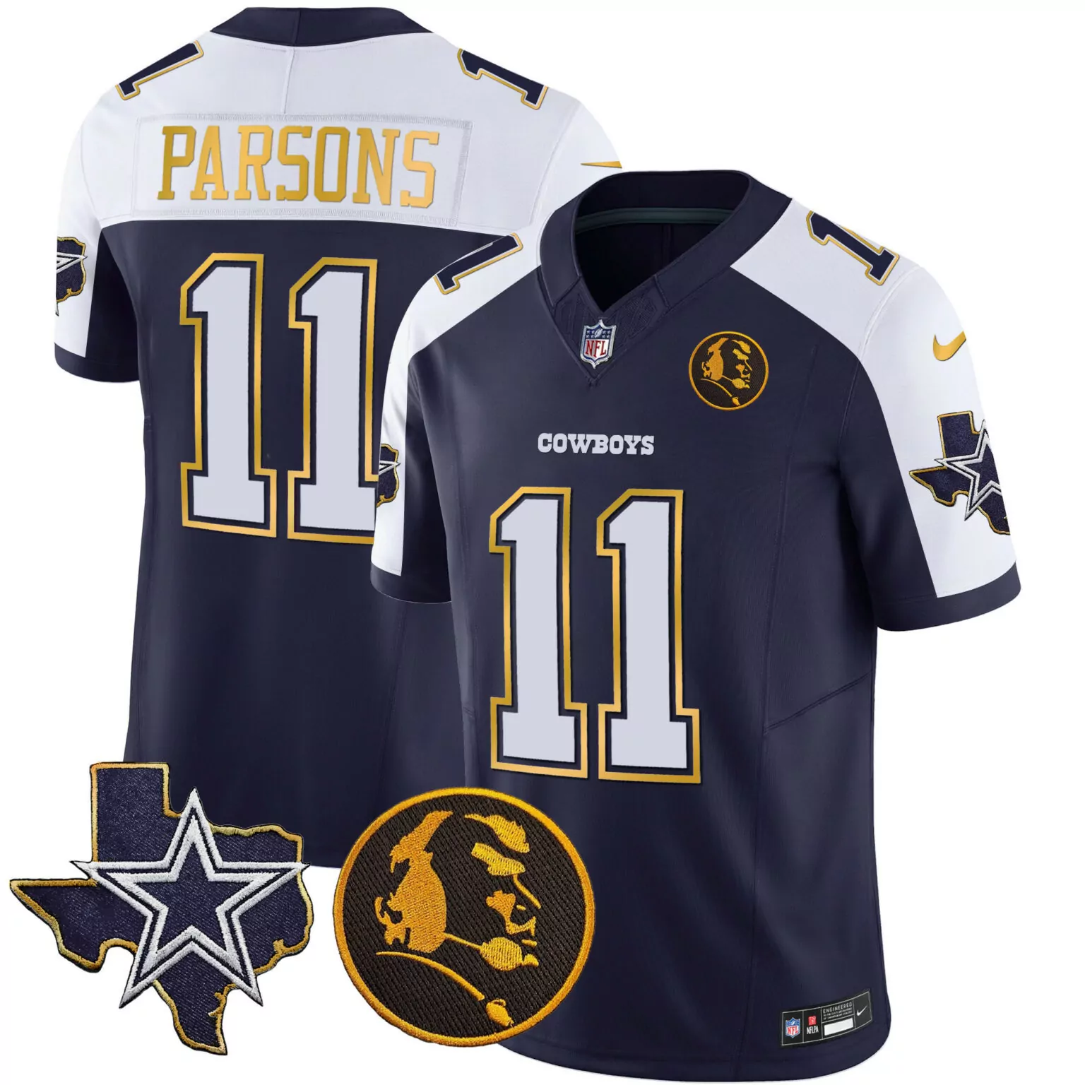 Micah Parsons 11 Cowboys Jersey Navy Texas Star Roger Staubach Men White Gold Alternate