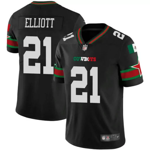 Ezekiel Elliott 21 Cowboys Jersey Black Mexico Flag Men Alternate Custom Design White