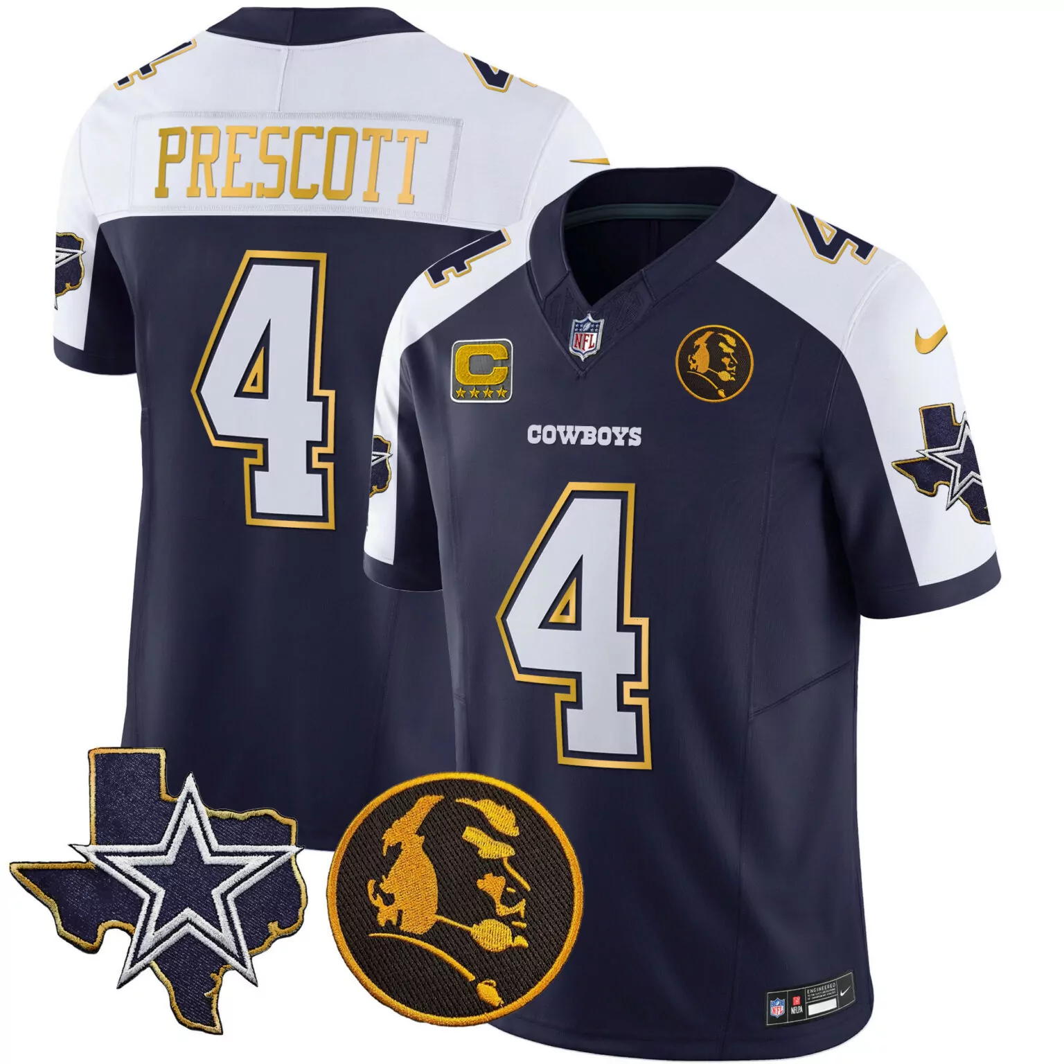 Dak Prescott 4 Cowboys Jersey Navy Tom Landry Men Nike Elite White Gold Alternate