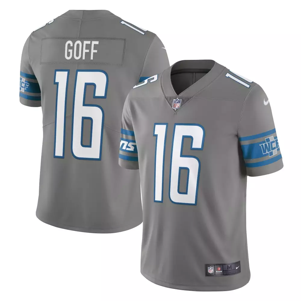 Jared Goff 16 Lions Jersey Gray Men Player Blue White Alternate Vapor