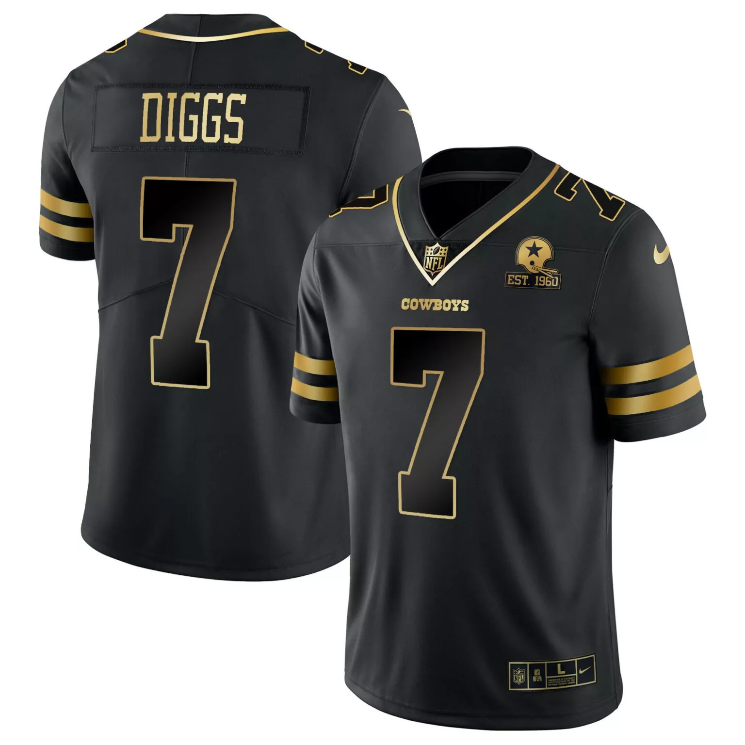 Trevon Diggs 7 Cowboys Jersey Black Men Standard Alternate Gold Vapor All Stitched