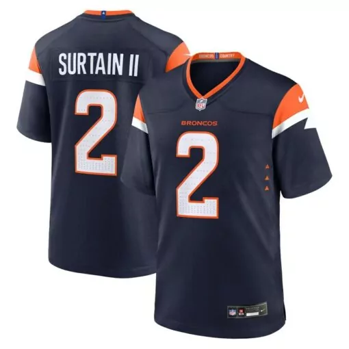 Patrick Surtain 2 Broncos Jersey Navy Men Official Orange White Collection Alternate