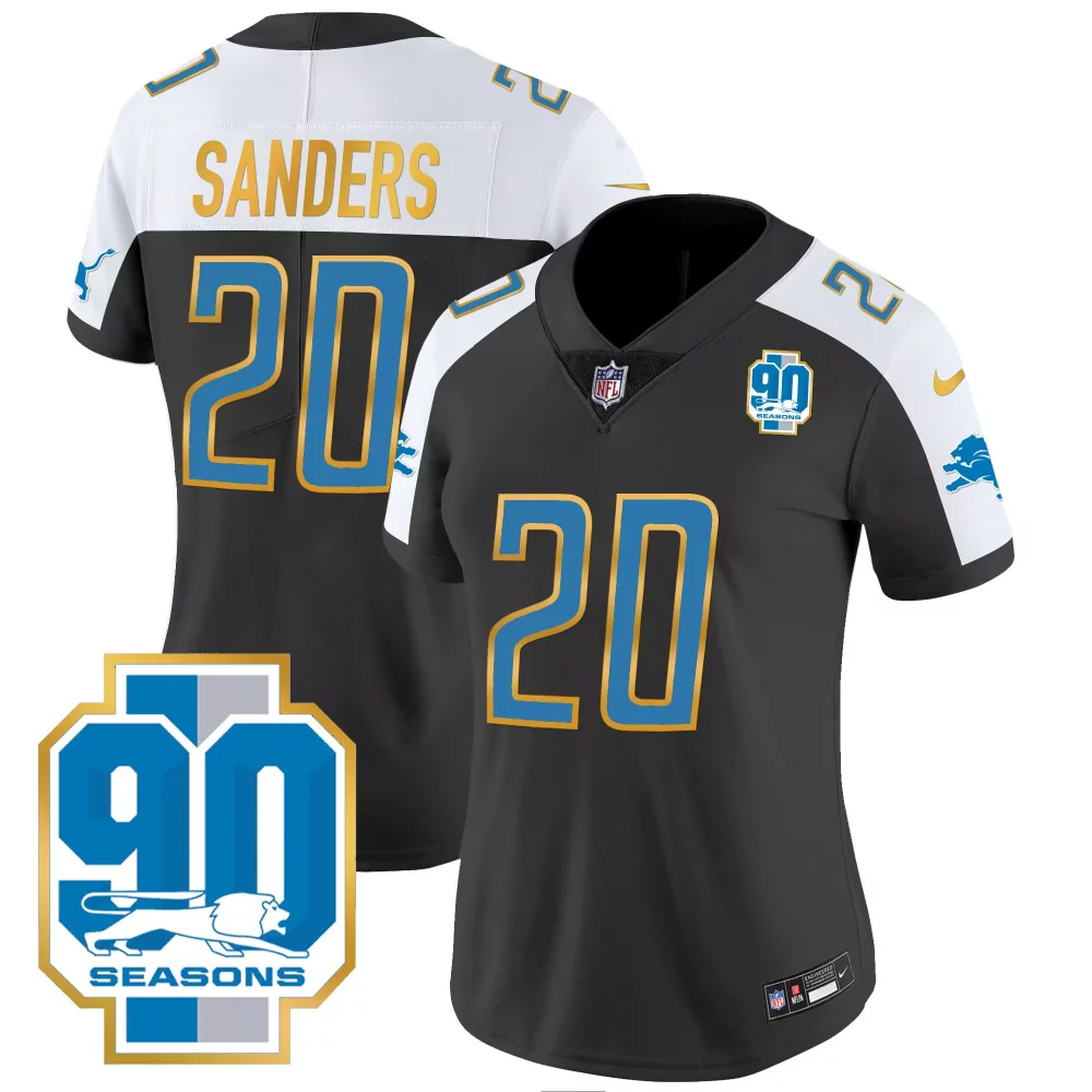 Barry Sanders 20 Lions Jersey Black 90 Seasons Men Standard White Blue Gold Alternate