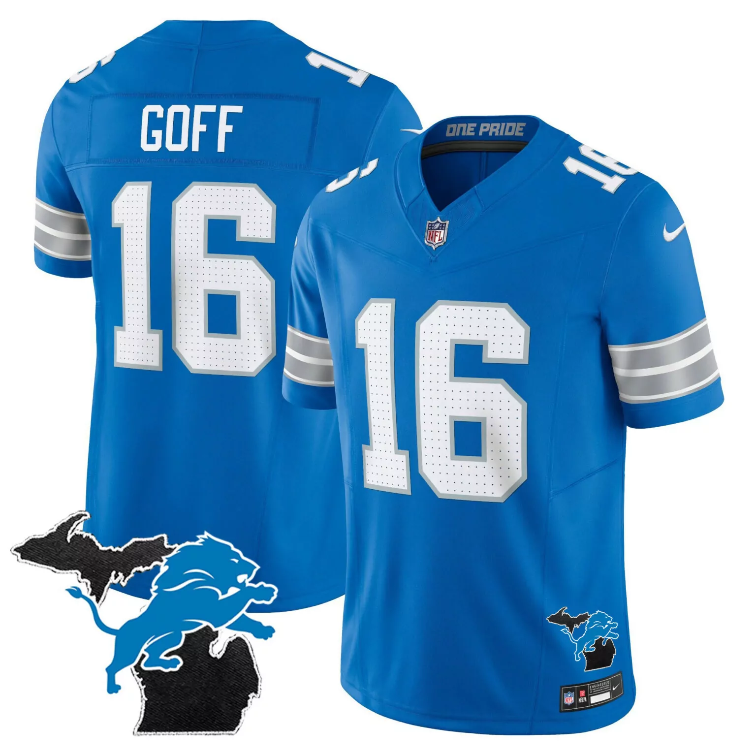 Jared Goff 16 Lions Jersey Blue Men Replica Silver White All Stitched