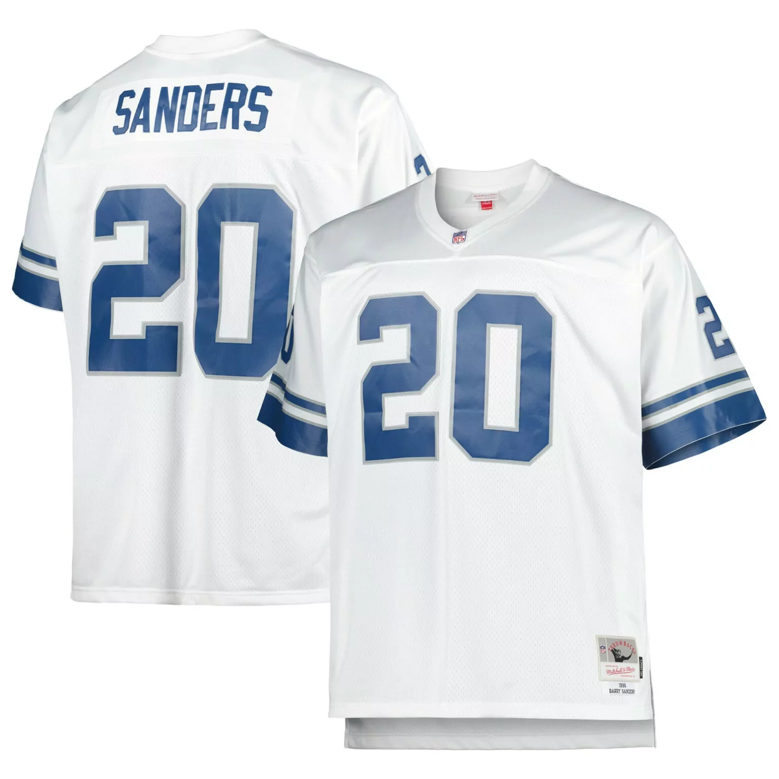 Barry Sanders 20 Dallas Cowboys Jersey White Throwback Men Fauxback Blue Gray Retired