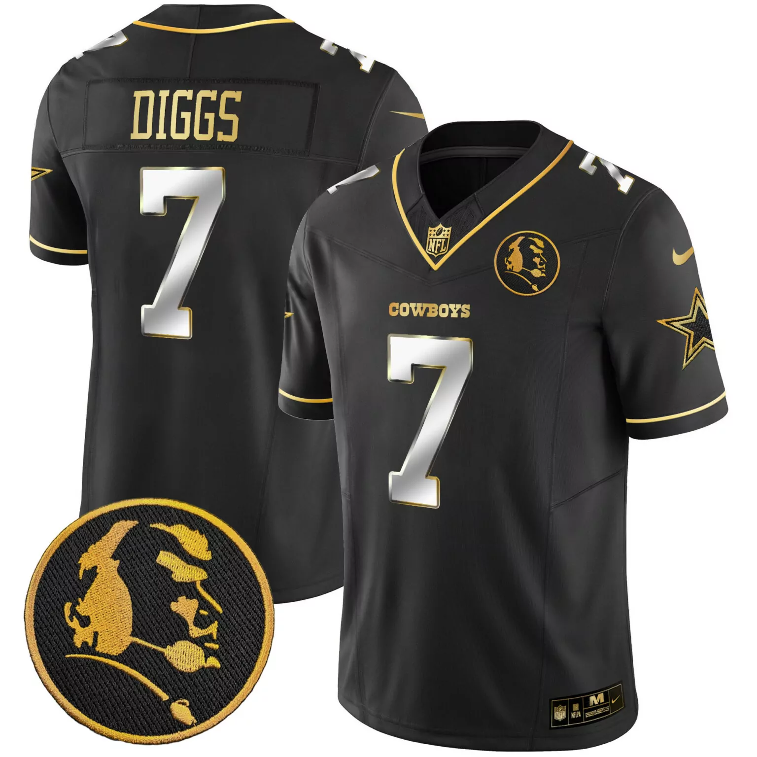 Trevon Diggs 7 Cowboys Jersey Black Monochrome Nflpa Star Men Authentic Gold Silver